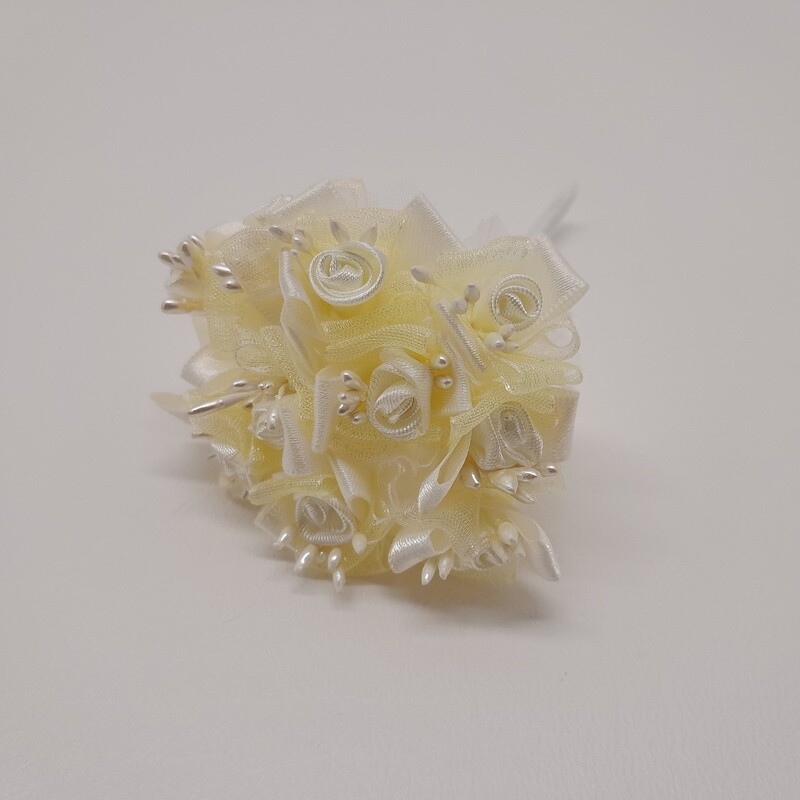 4&quot; Satin Flower Pick x10 w/3/4&quot; Head Ivory