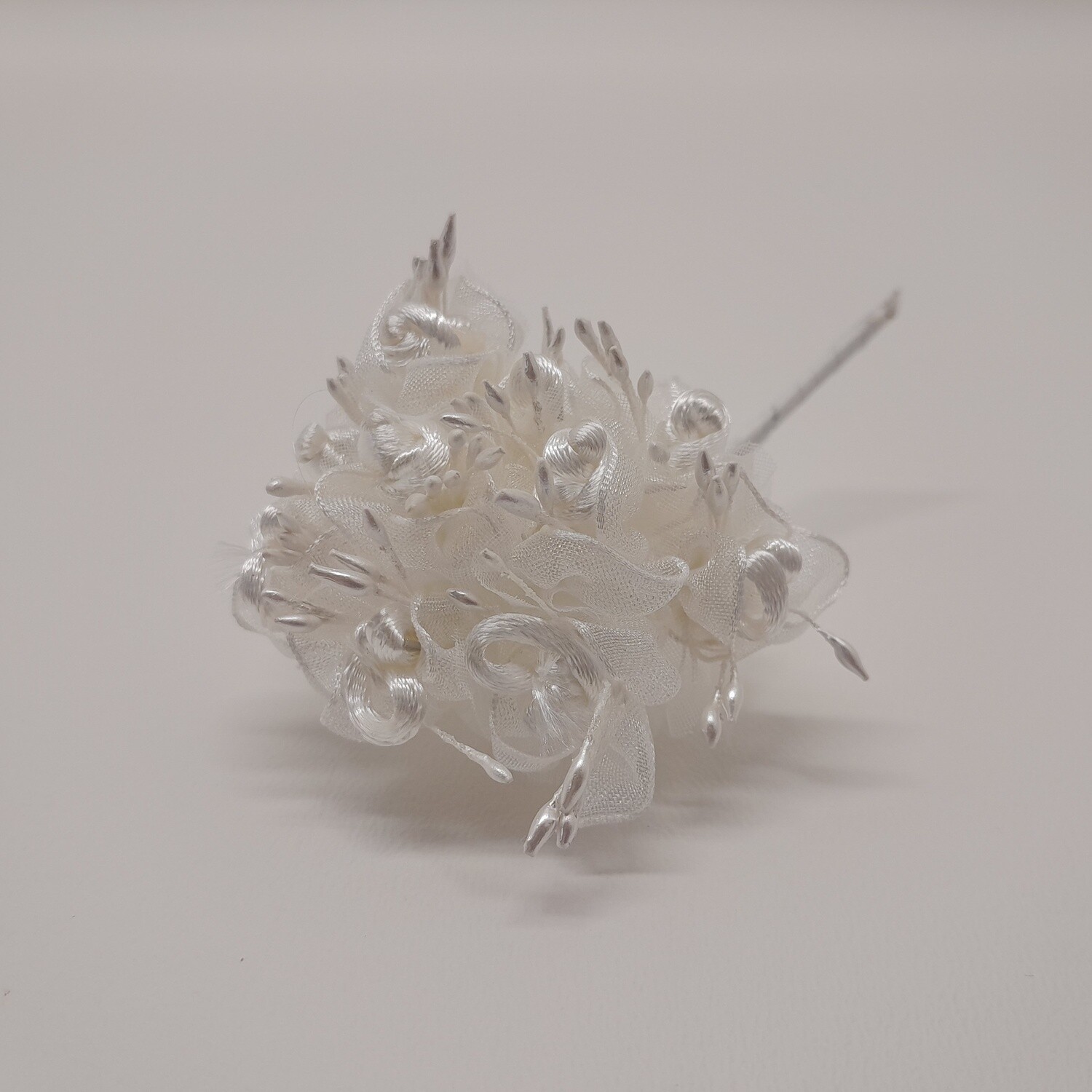 4&quot; Organza Flower Pick x10 w/3/4&quot; Head White