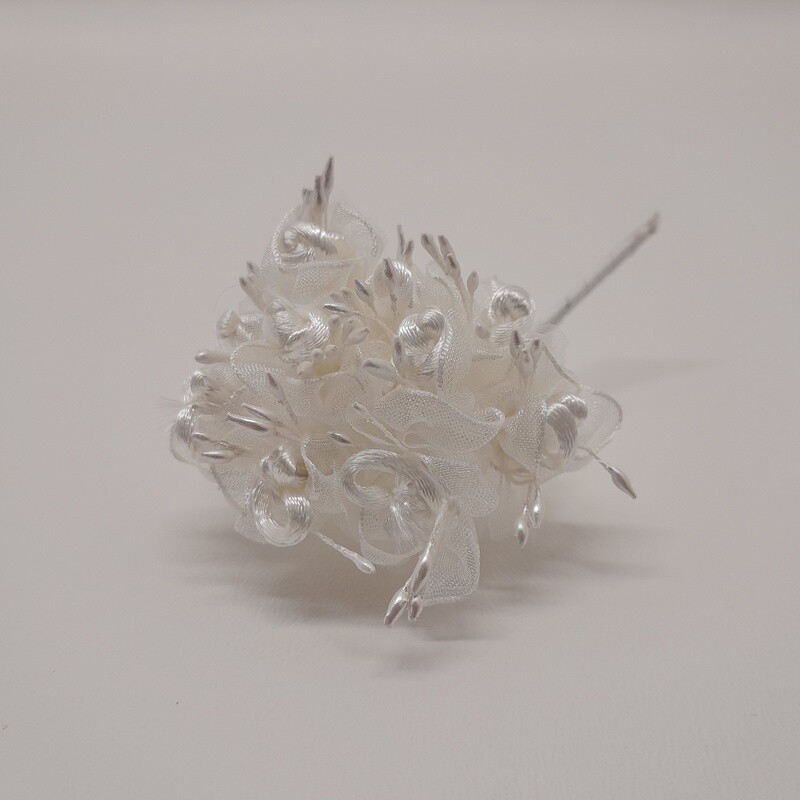 4&quot; Organza Flower Pick x10 w/3/4&quot; Head White