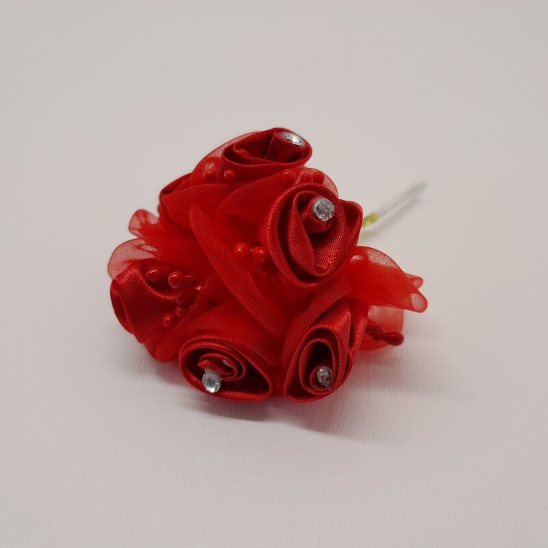 4&quot; Rhinestone Ribbon Flower Pick x6 w/1&quot; Head Red