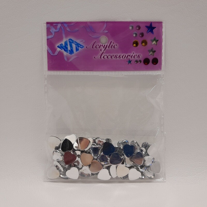 80pc 10mm Acrylic Flat Heart Rhinestones Silver