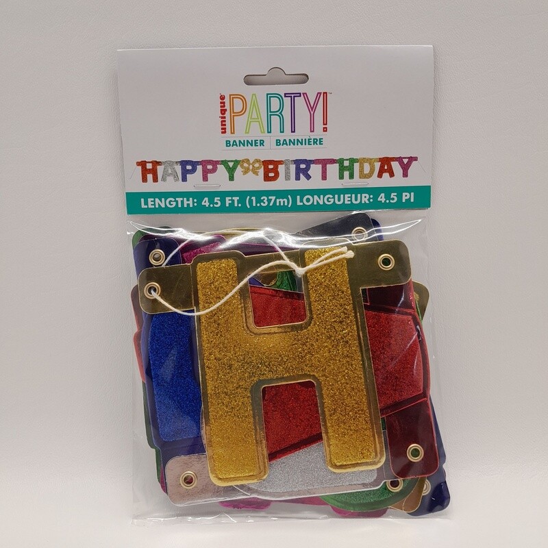 4.5&#39; Glitter Happy Birthday Banner Multi