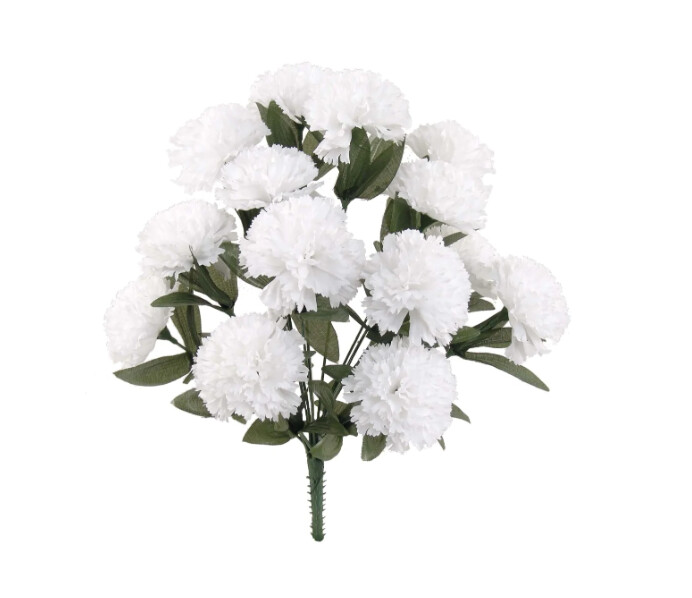 18" Carnation Bush x14 w/3" Heads White