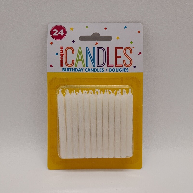 24pc Glitter Spiral Birthday Candles White
