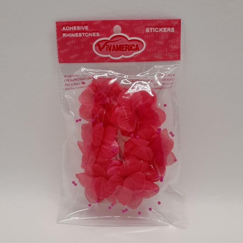 6pc Flower Picks w/Pearls Fuchsia