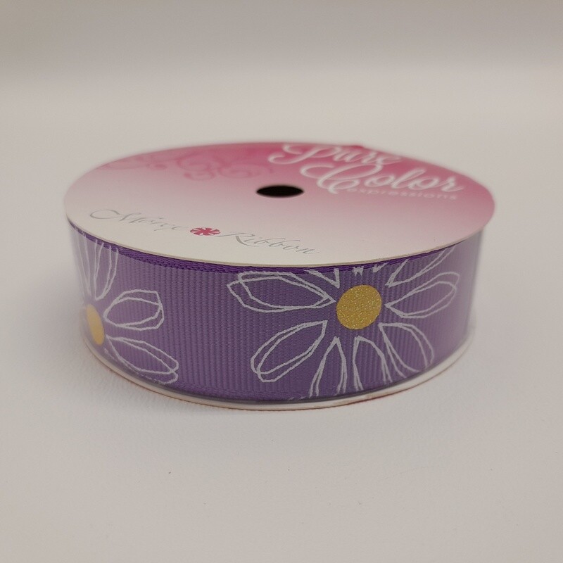 7/8&quot;x3yd Dancing Daisy Ribbon Grape