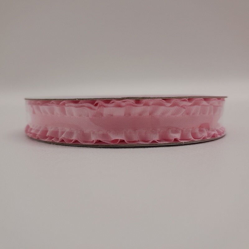3/8&quot;x3yd Double Ruffle Ribbon Pink
