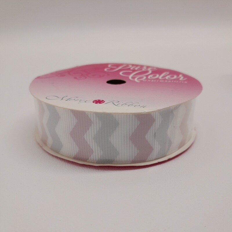 7/8&quot;x4yd Chevron Natale Ribbon Pink/Grey