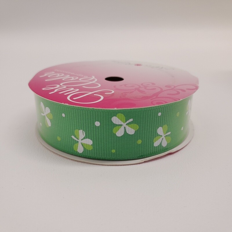 7/8&quot;x4yd Grosgrain Irish Clover Ribbon Green