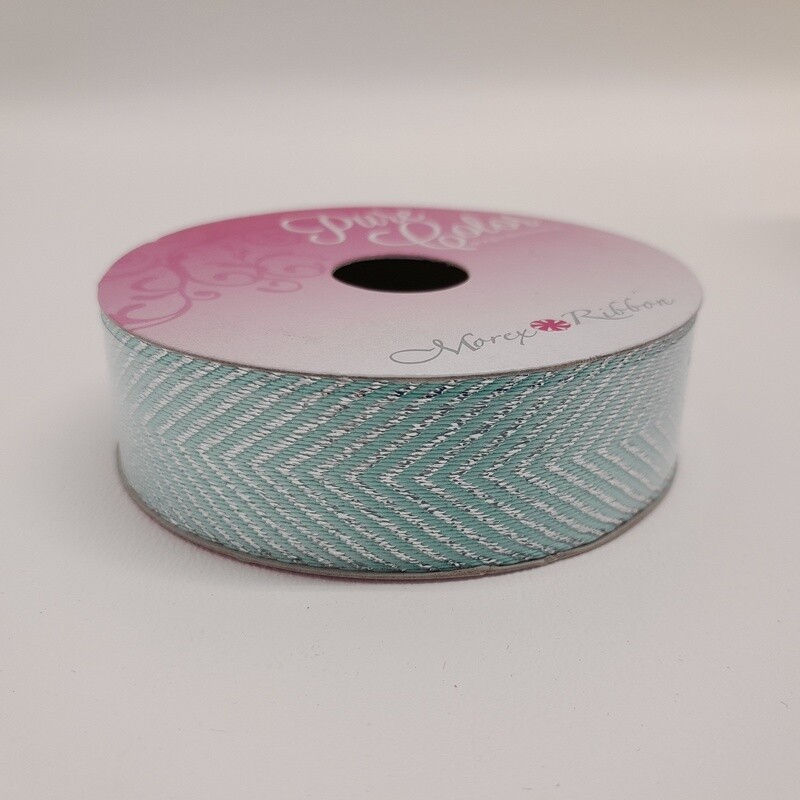 7/8&quot;x5yd Metallic Herringbone Ribbon Aqua/Silver