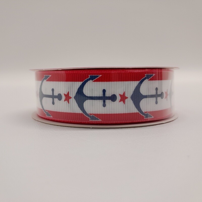 7/8&quot;x4yd Grosgrain Nautical Red/White/Blue