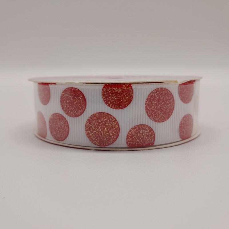 7/8&quot;x4yd Sugar Dots Ribbon White/Red