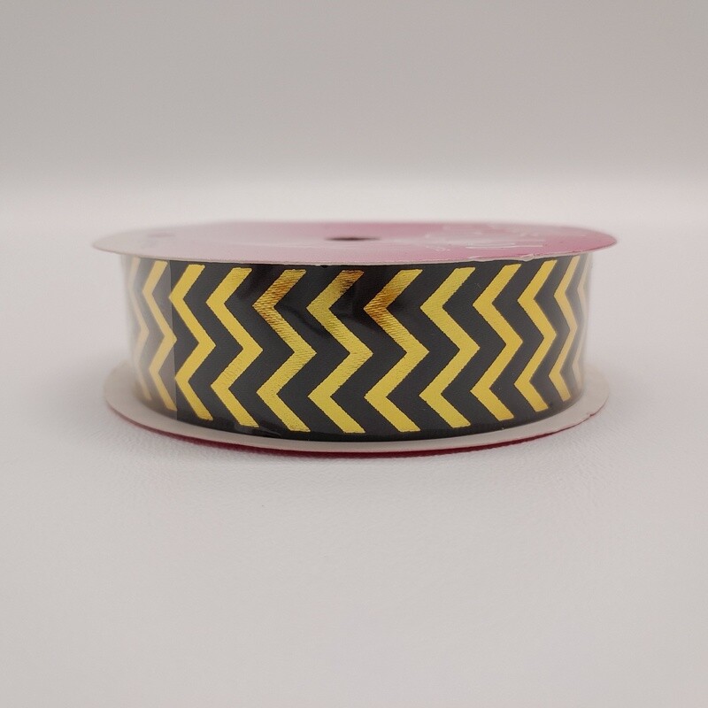 7/8&quot;x5yd Gilded Chevron Ribbon Black/Gold