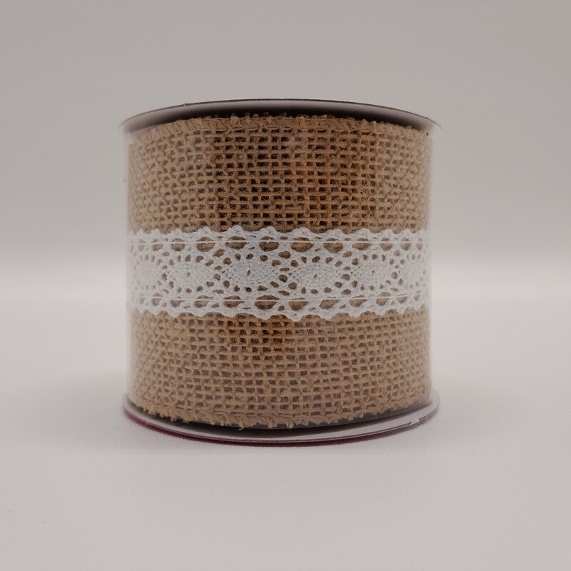 2.5&quot;x3yd Burlap &amp; Lace Natural