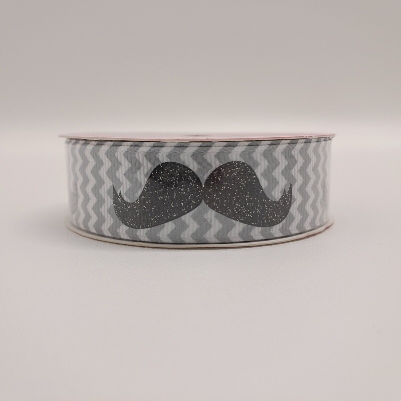 7/8&quot;x3yd Mustache Chevron Ribbon Silver/Black