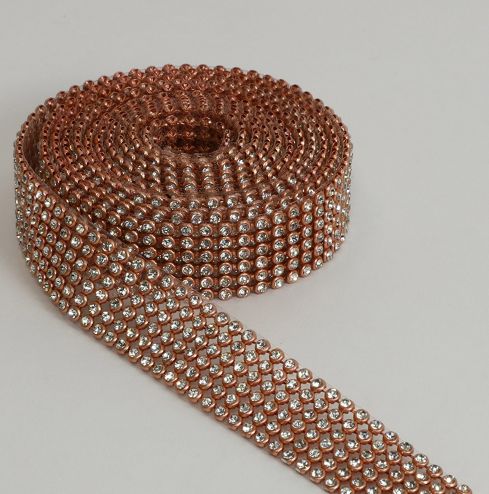 0.75&quot;x2yd Rhinestone Ribbon Rose Gold