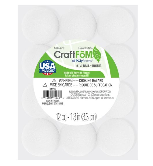 12pc 1.3&quot; Styrofoam Ball White