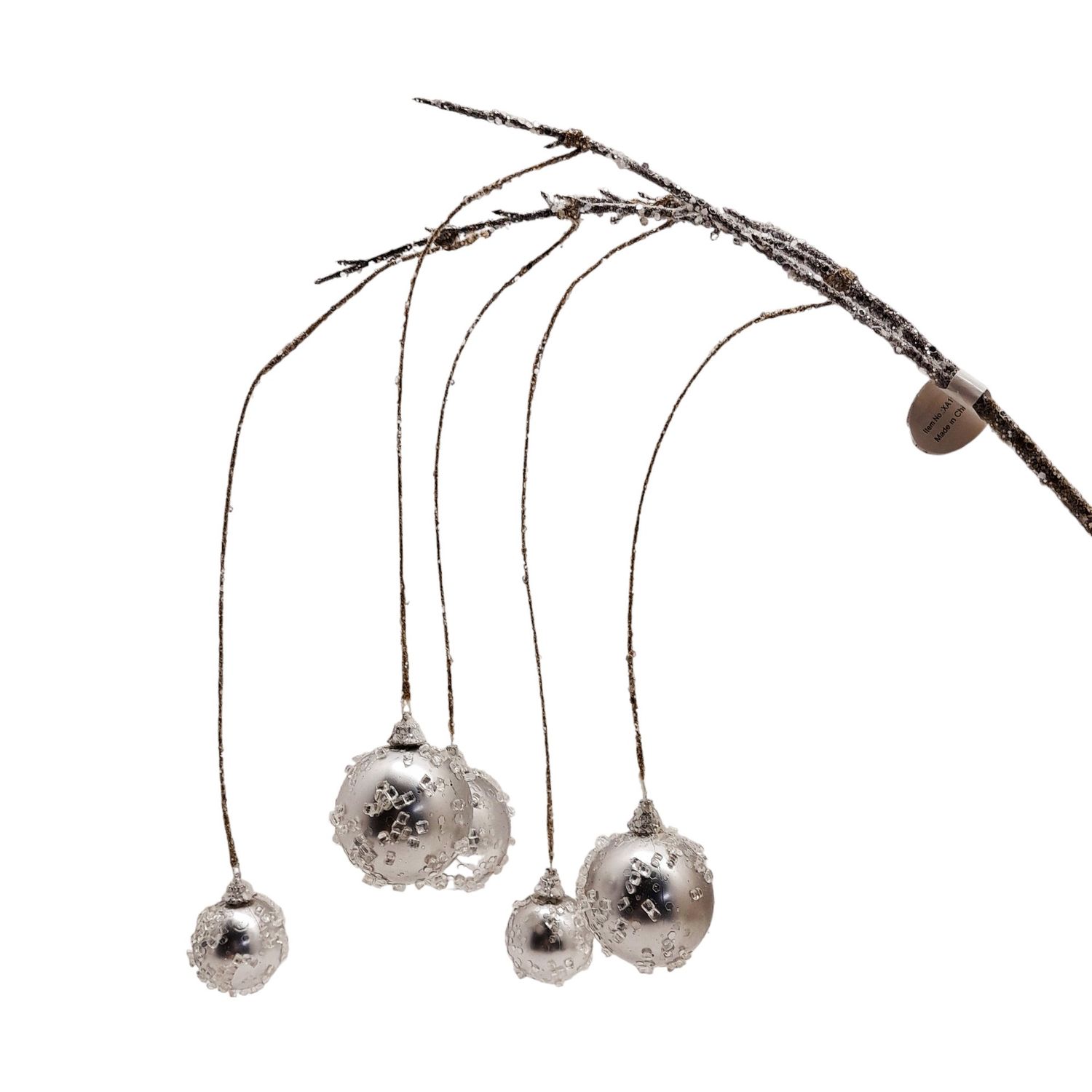 38" Iced Hanging Ornament Spray x5 Silver