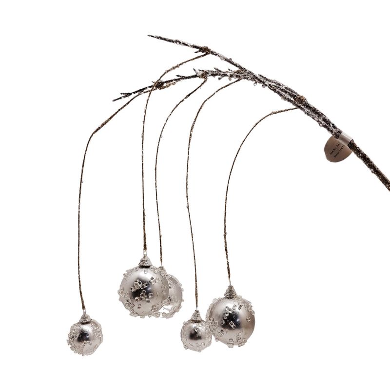 38&quot; Iced Hanging Ornament Spray x5 Silver