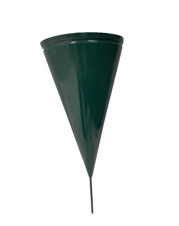 12.7&quot; Metal Cone Cemetery Vase w/5&quot; Opening Green