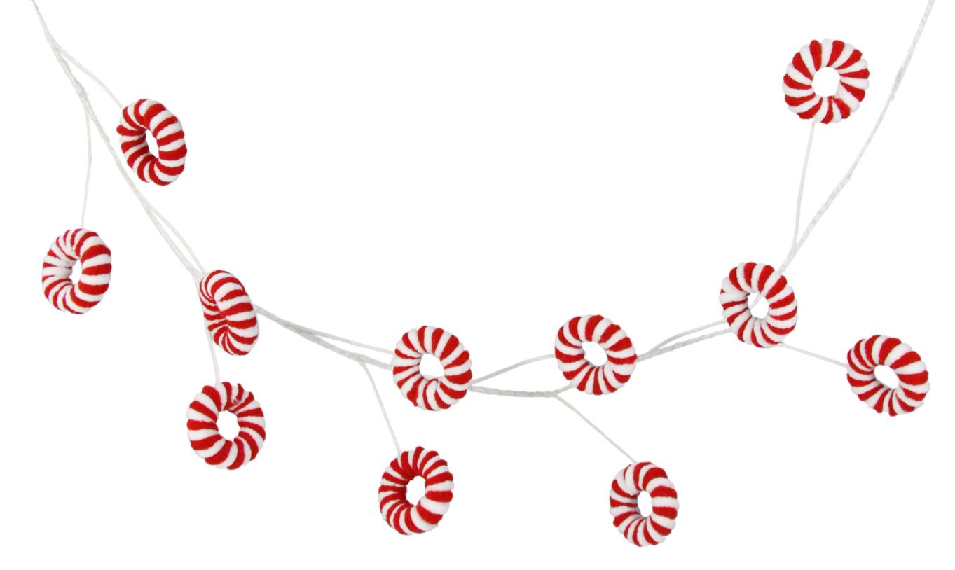 50.25&quot; Yarn Peppermint Candy Garland w/18 - 2&quot; Candies Red/White