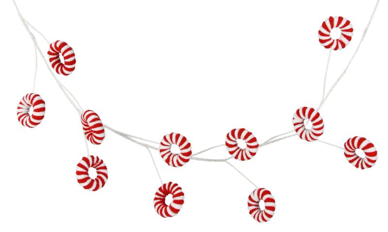 50.25&quot; Yarn Peppermint Candy Garland w/18 - 2&quot; Candies Red/White