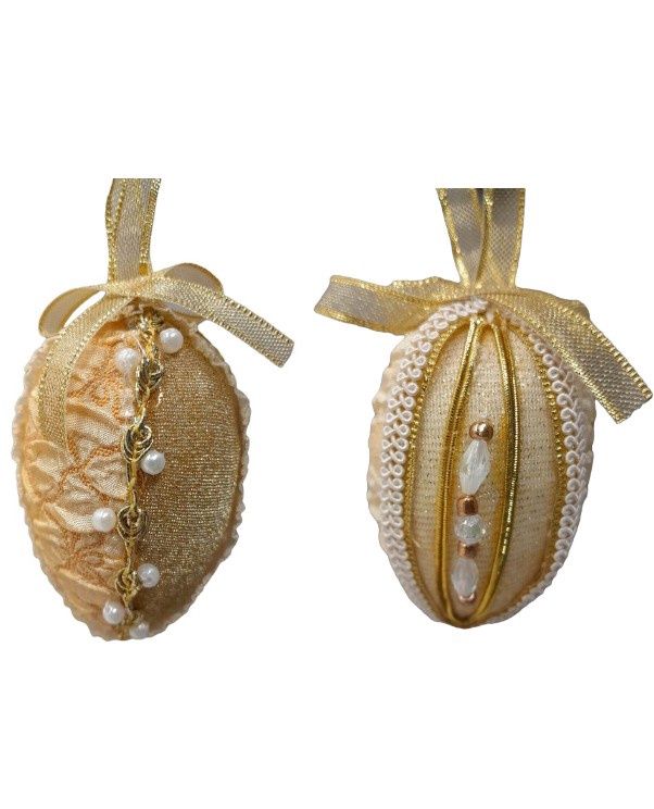*3.5&quot; Fabric Egg Ornament Gold Assorted