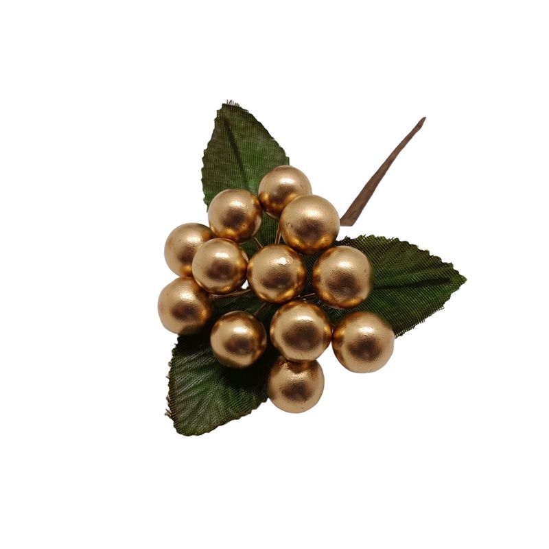 1pc 4.5" Berry Cluster w/12 Berries Gold 1pc 4.5" Berry Cluster w/12 Berries Gold