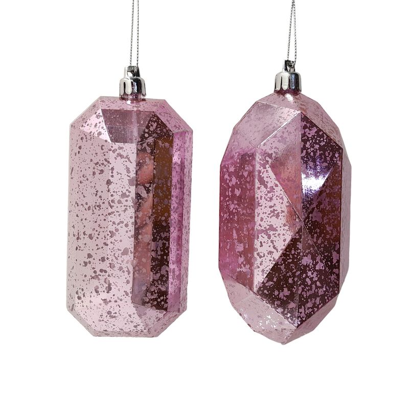 5.25&quot; Plastic Antique Look Gem Ornament Icy Pink w/Silver Cap Assorted