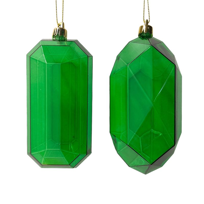 5.25&quot; Plastic Gem Ornament Emerald w/Gold Cap Assorted