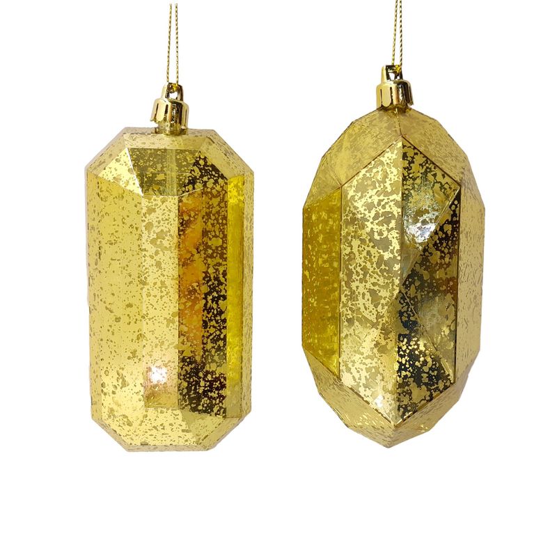 5.25&quot; Plastic Antique Look Gem Ornament Gold w/Gold Cap Assorted