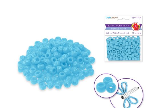 175pc 9mm x 6mm Pony Beads Light blue