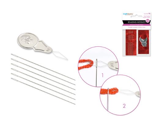 6pc #10 Hard Beading Needles w/Threader 6pc #10 Hard Beading Needles w/Threader