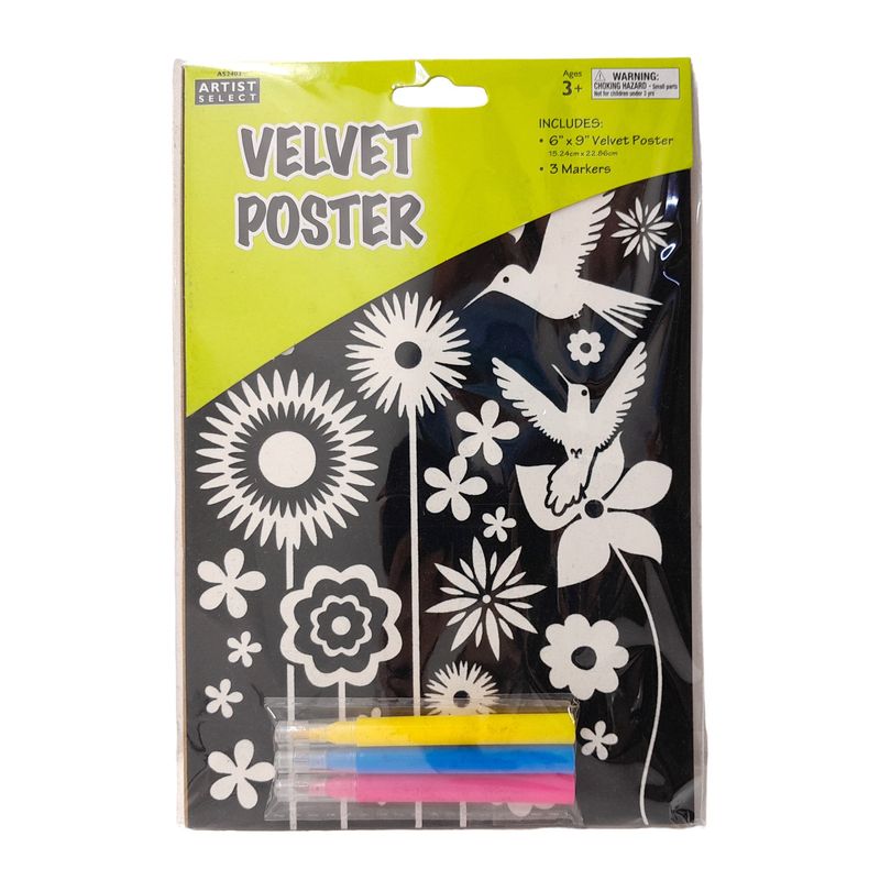 6"x9" Velvet Bird/Flower Poster w/3 Markers 6"x9" Velvet Bird/Flower Poster w/3 Markers