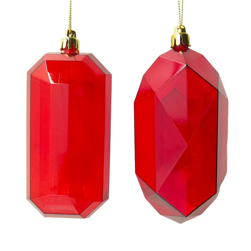 5.25&quot; Plastic Gem Ornament Red w/Gold Cap Assorted