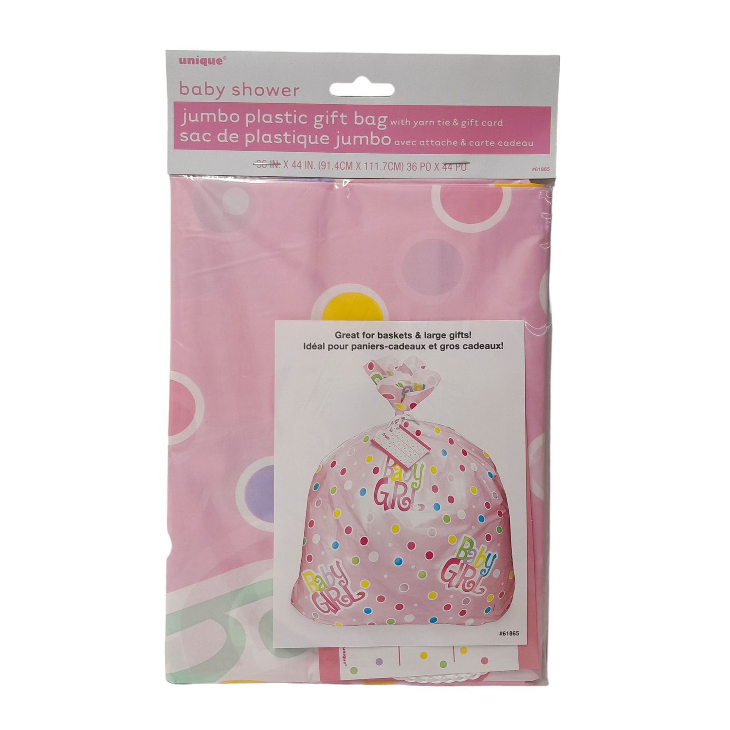 44&quot;x36&quot; Jumbo &quot;Baby Girl&quot; Gift Bag w/Yarn Tie/Gift Tag Pink Dot