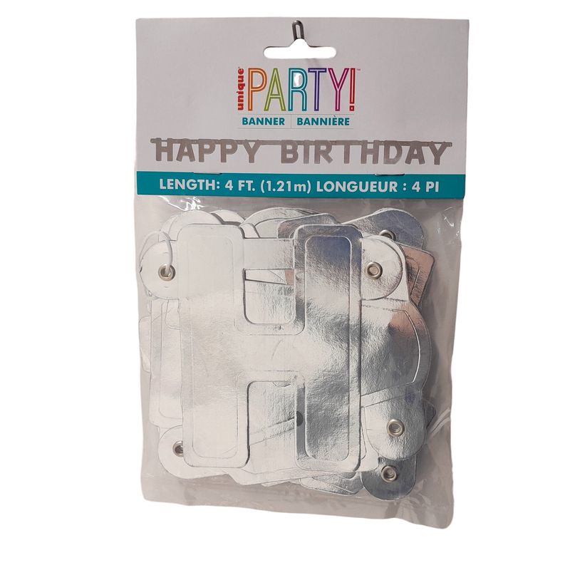 4&#39; Happy Birthday Banner Silver