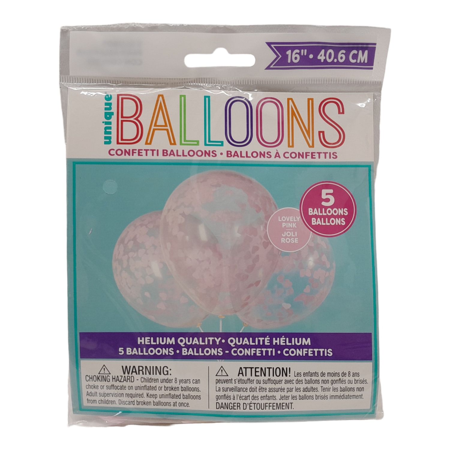 5pc 16&quot; Balloon w/Pink Confetti