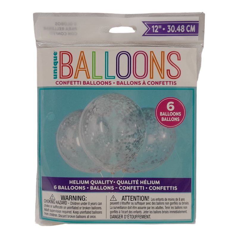 6pc 12&quot; Balloon w/Confetti Silver