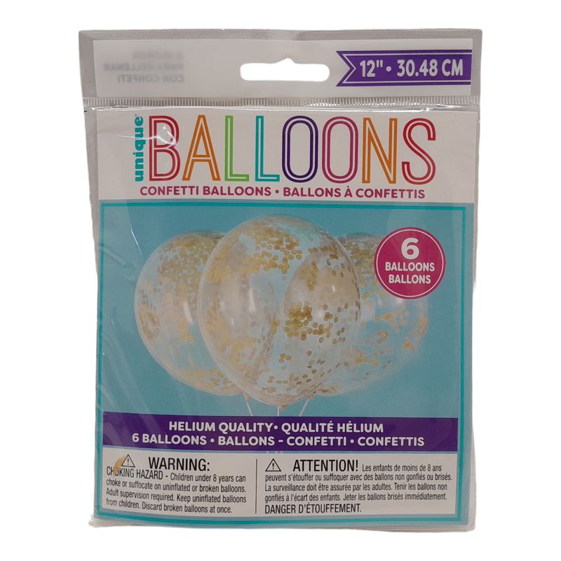 6pc 12&quot; Balloon w/Confetti Gold