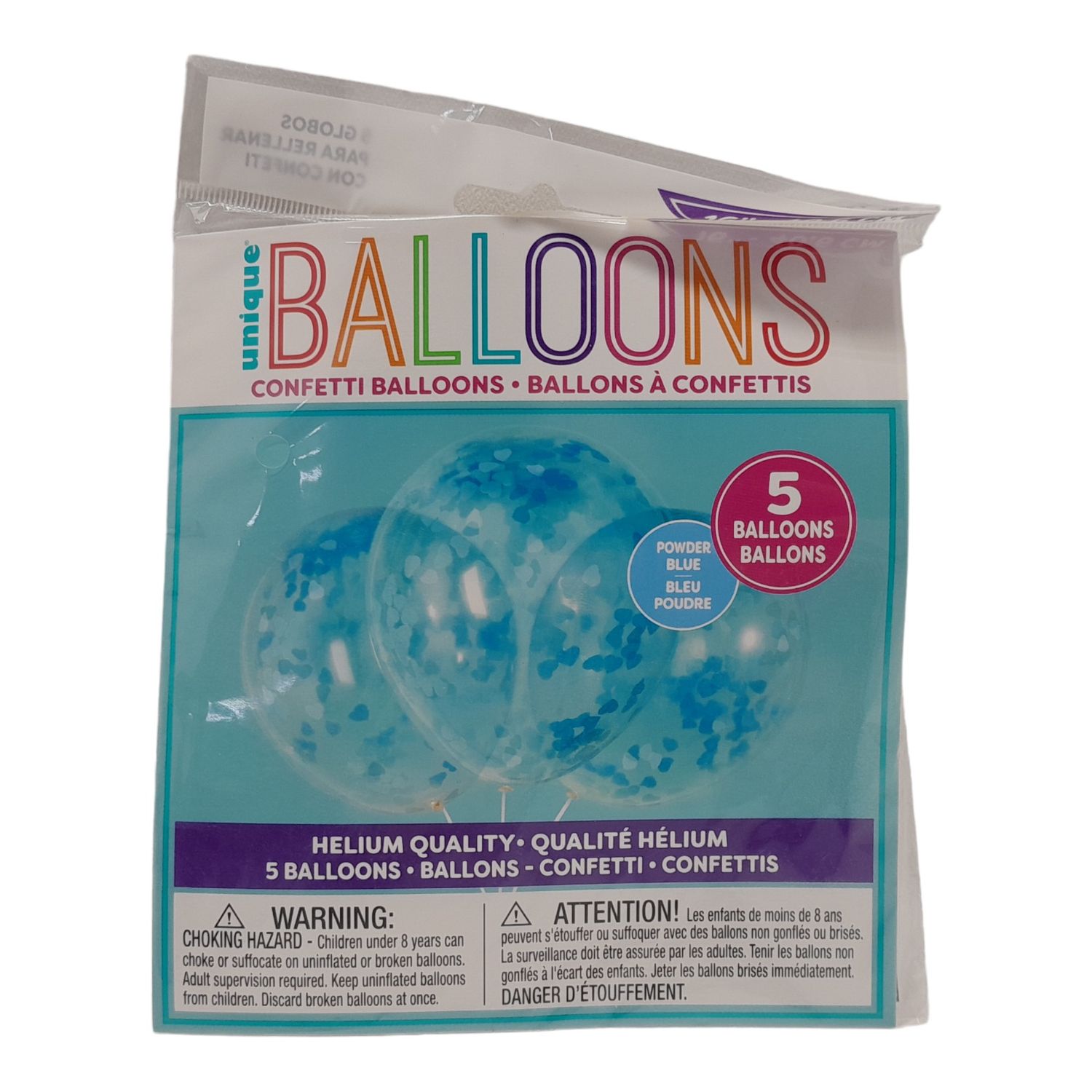 5pc 16&quot; Balloon w/Blue Confetti