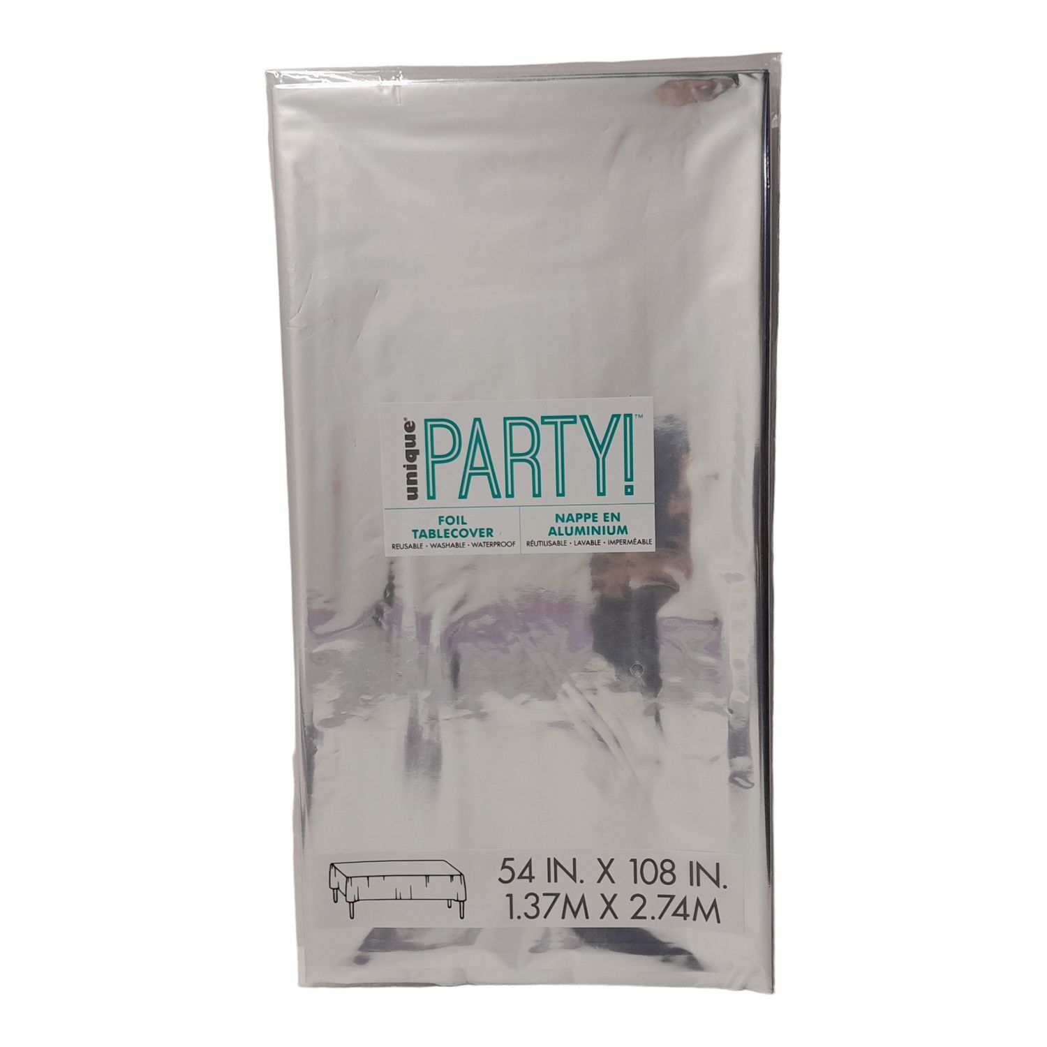 54"x108" Rectangle Foil Table Cover Metallic Silver