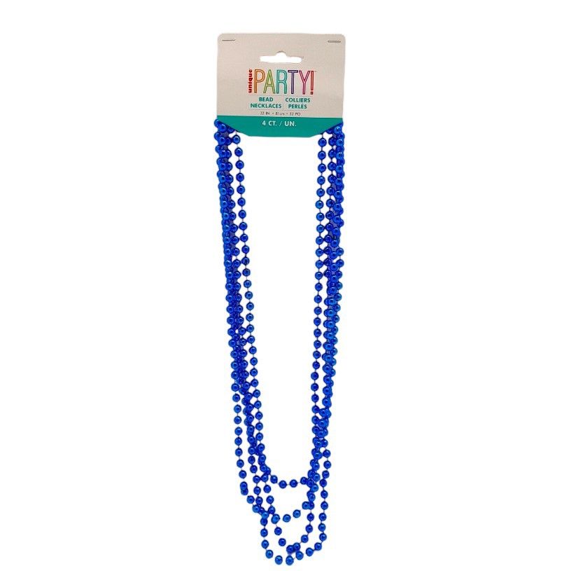 4pc 32&quot; Plastic Metallic Bead Necklace Blue
