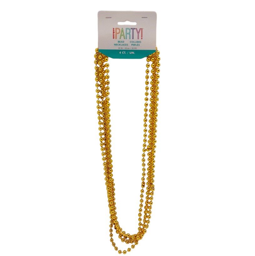 4pc 32&quot; Plastic Metallic Bead Necklace Gold
