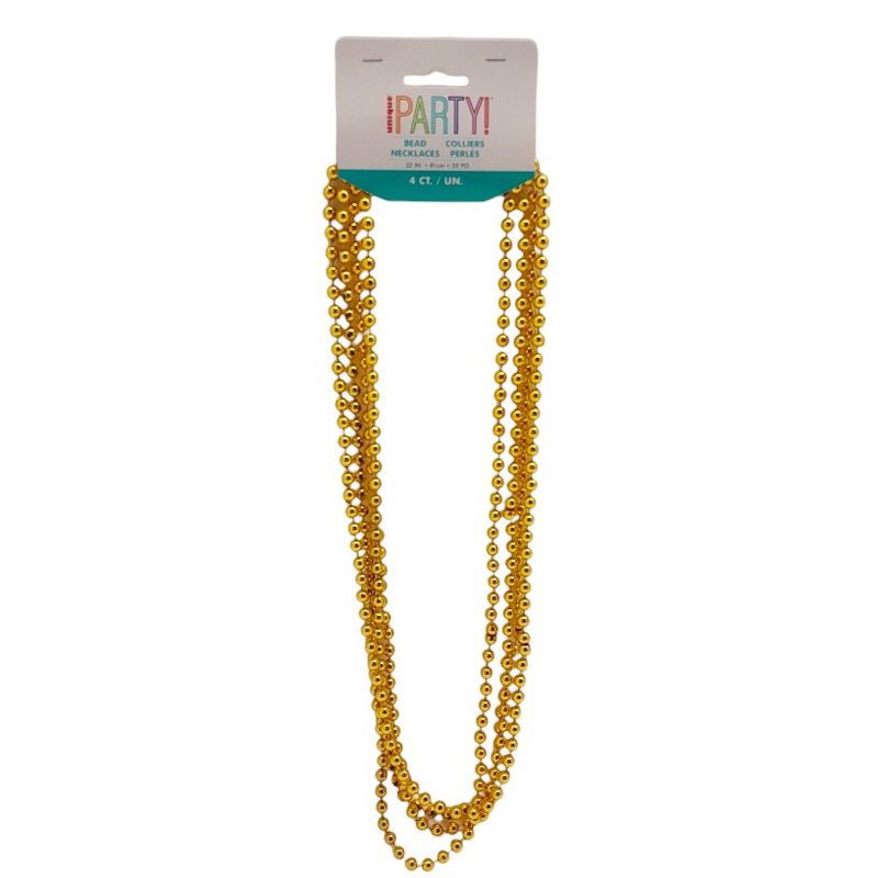 4pc 32&quot; Plastic Metallic Bead Necklace Gold