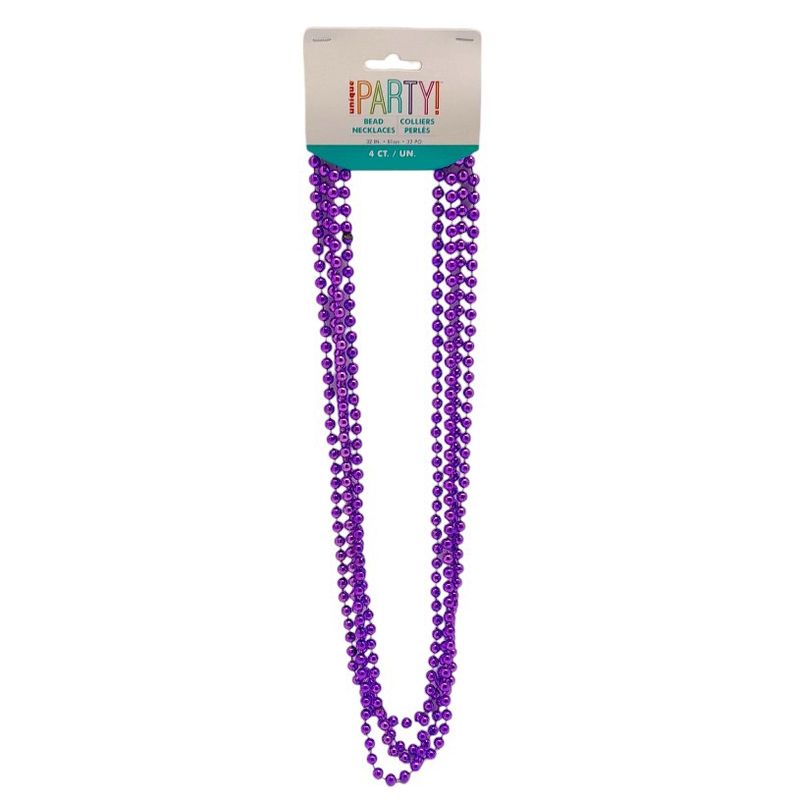 4pc 32&quot; Plastic Metallic Bead Necklace Purple