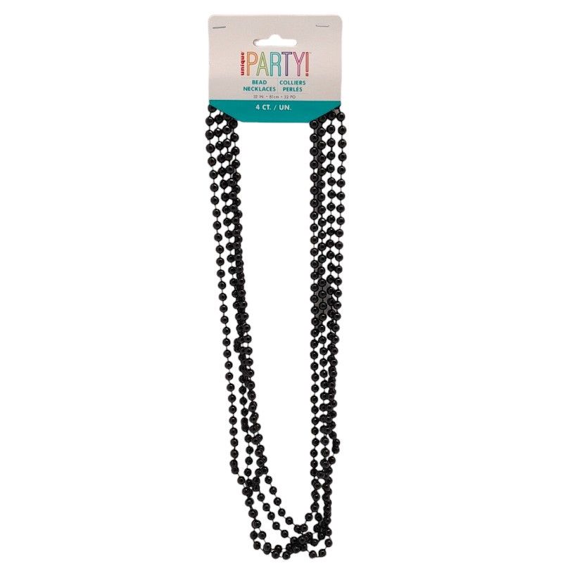 4pc 32&quot; Plastic Metallic Bead Necklace Black