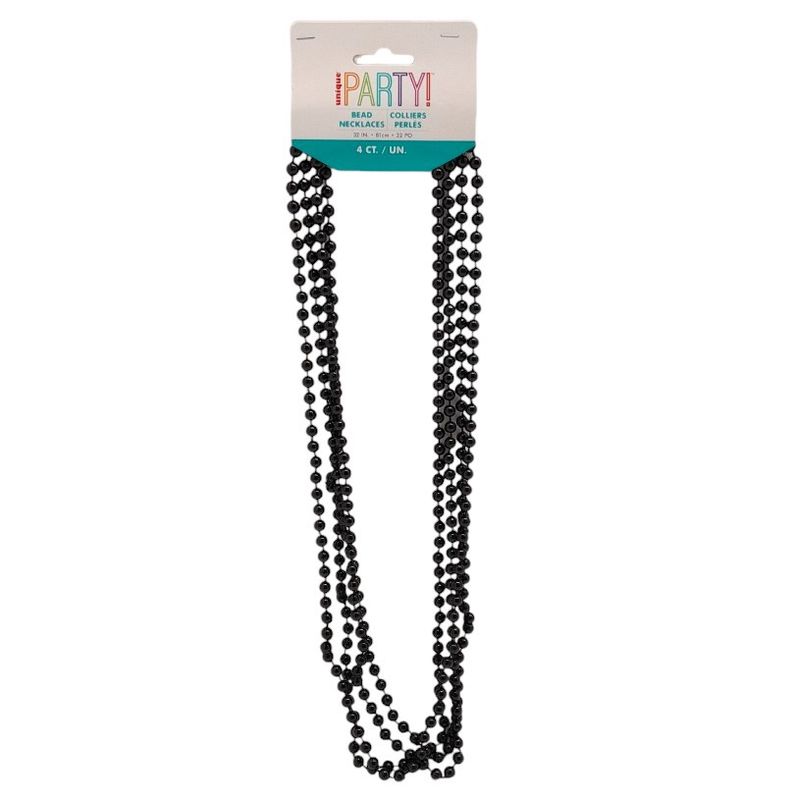4pc 32&quot; Plastic Metallic Bead Necklace Black