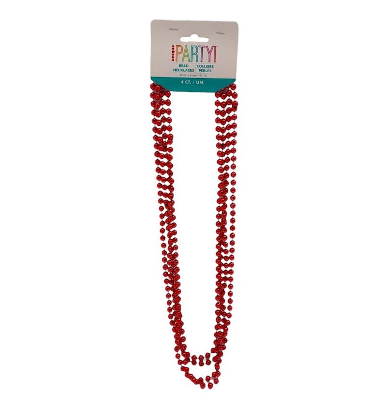 4pc 32&quot; Plastic Metallic Bead Necklace Red
