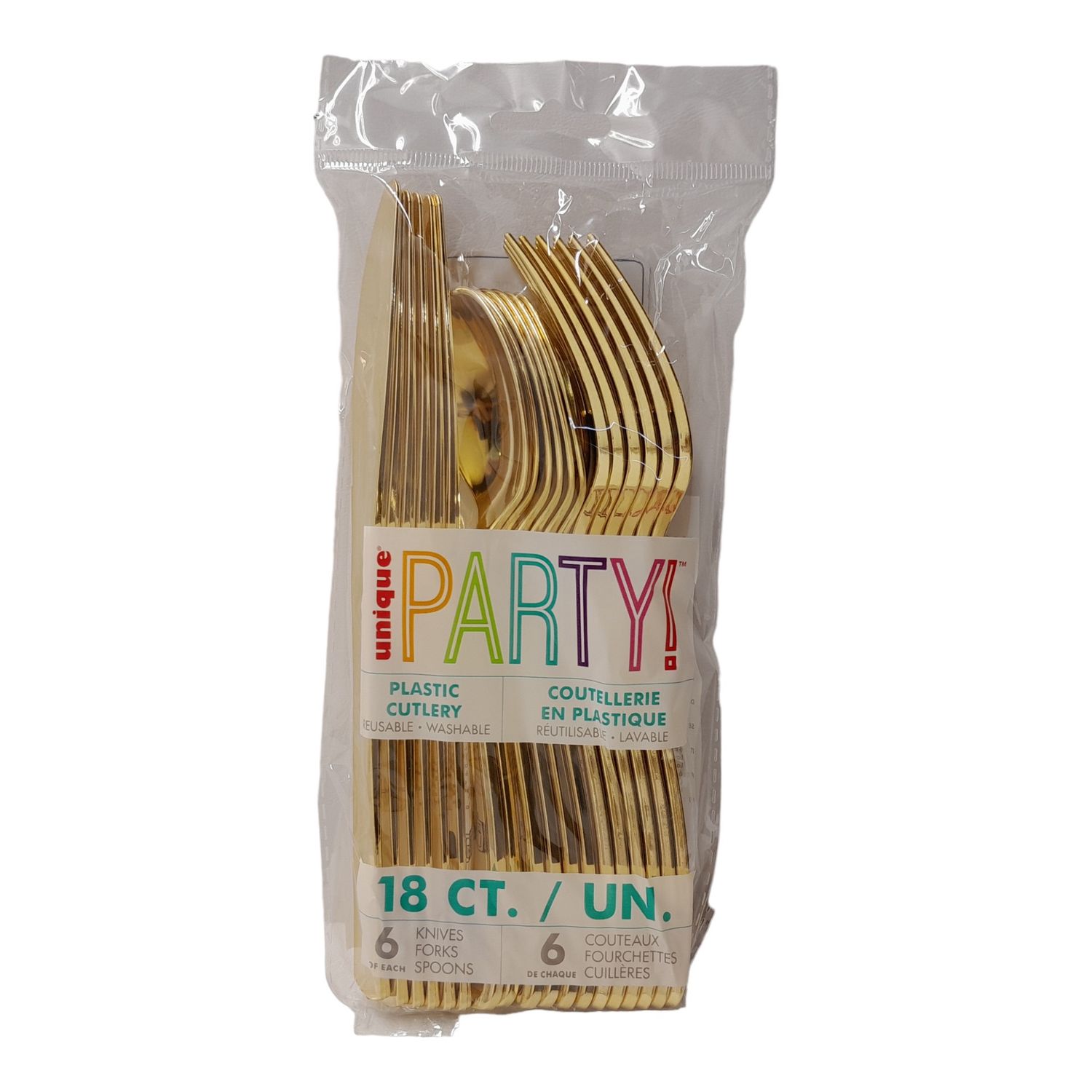 18pc Plastic Cutlery (6 of Each) Gold
